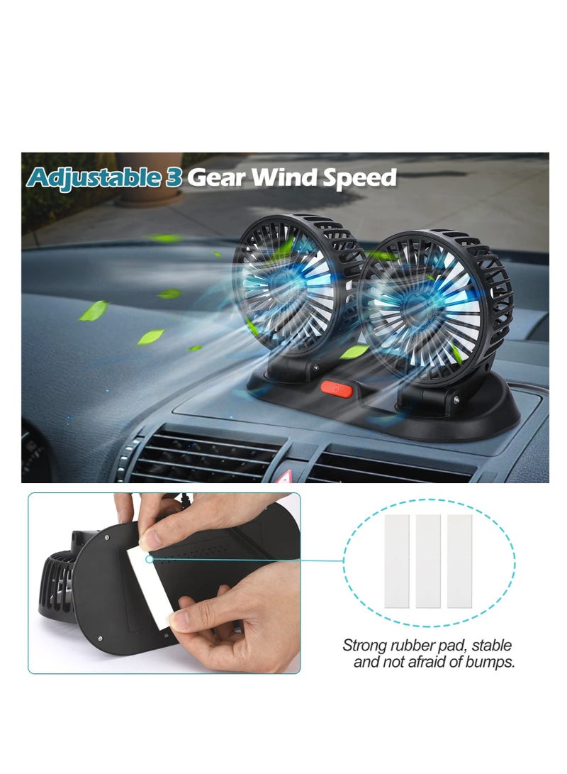 Dual Head Portable Car Fan, USB ElecFric Fan, 3 Speeds 360 Degree Rotation Auto Cooling Car Fan, Suitable for Rear Seat, Car Dashboard, Home, Office - Image 2